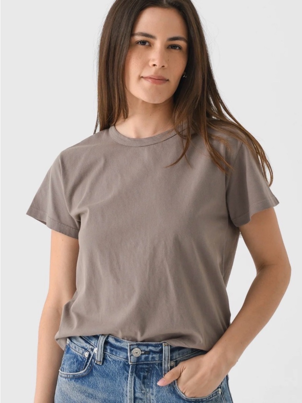 LESET Women's Margo Crewneck Tee in Taupe Gray